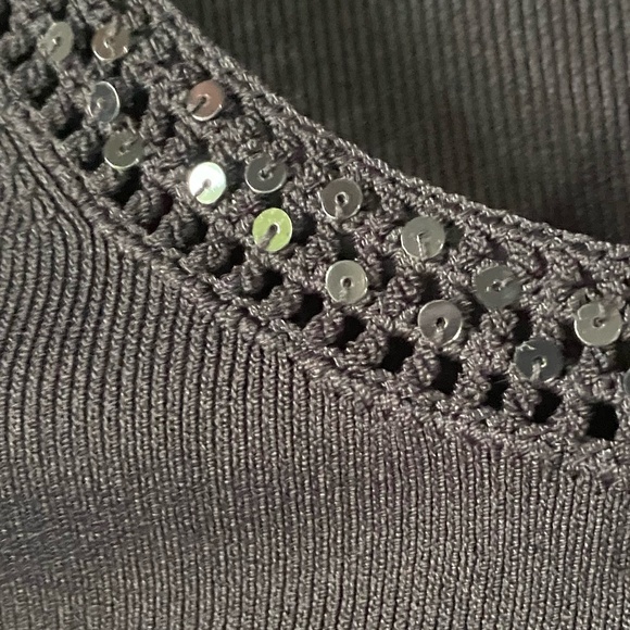 Black Knit Sequin Crochet Detail Button Up Holiday Party Office Sweater- Sz-M - Picture 5 of 16